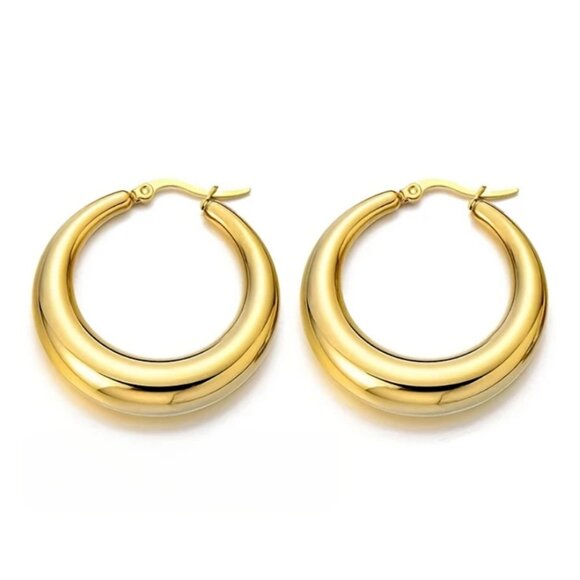 14K Gold Womens Small Chunky Hoop Earrings Ladies New 14 K Silver Hoops Jewelry